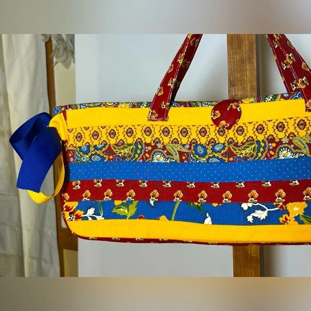 Vibrant & Colorful Art to Wear Beach Tote Bag with Fabric-Covered Button Closure